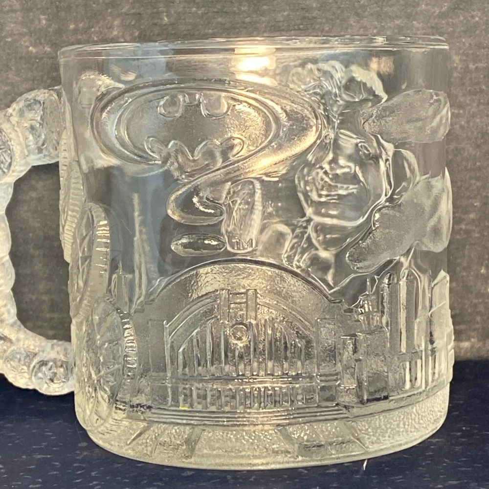 1995 McDonald’s Clear Mug of “Two-Face” w/ Coin Handle - Batman Forever